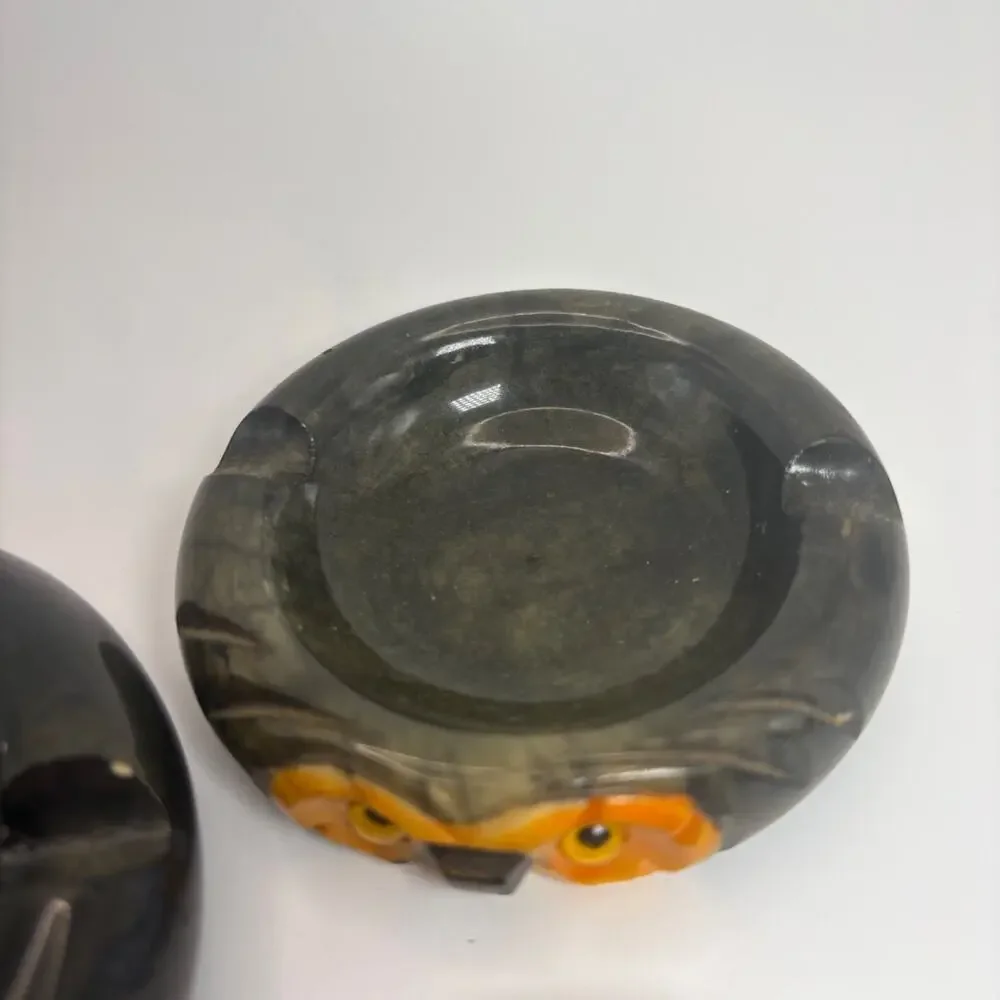 Rare Vtg Alabaster Nesting Set 3 Owl Ashtray/Candy Trinket Dish Made in Italy